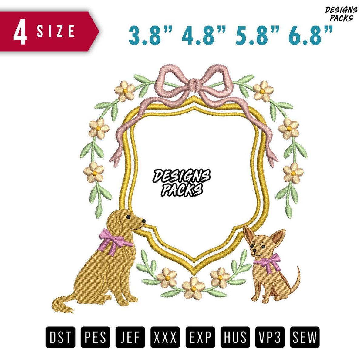 2 Dog Banner Embroidery Design