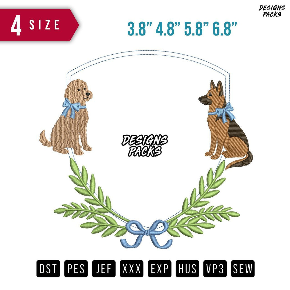 2 Dog Brown Ribbon B Embroidery Design