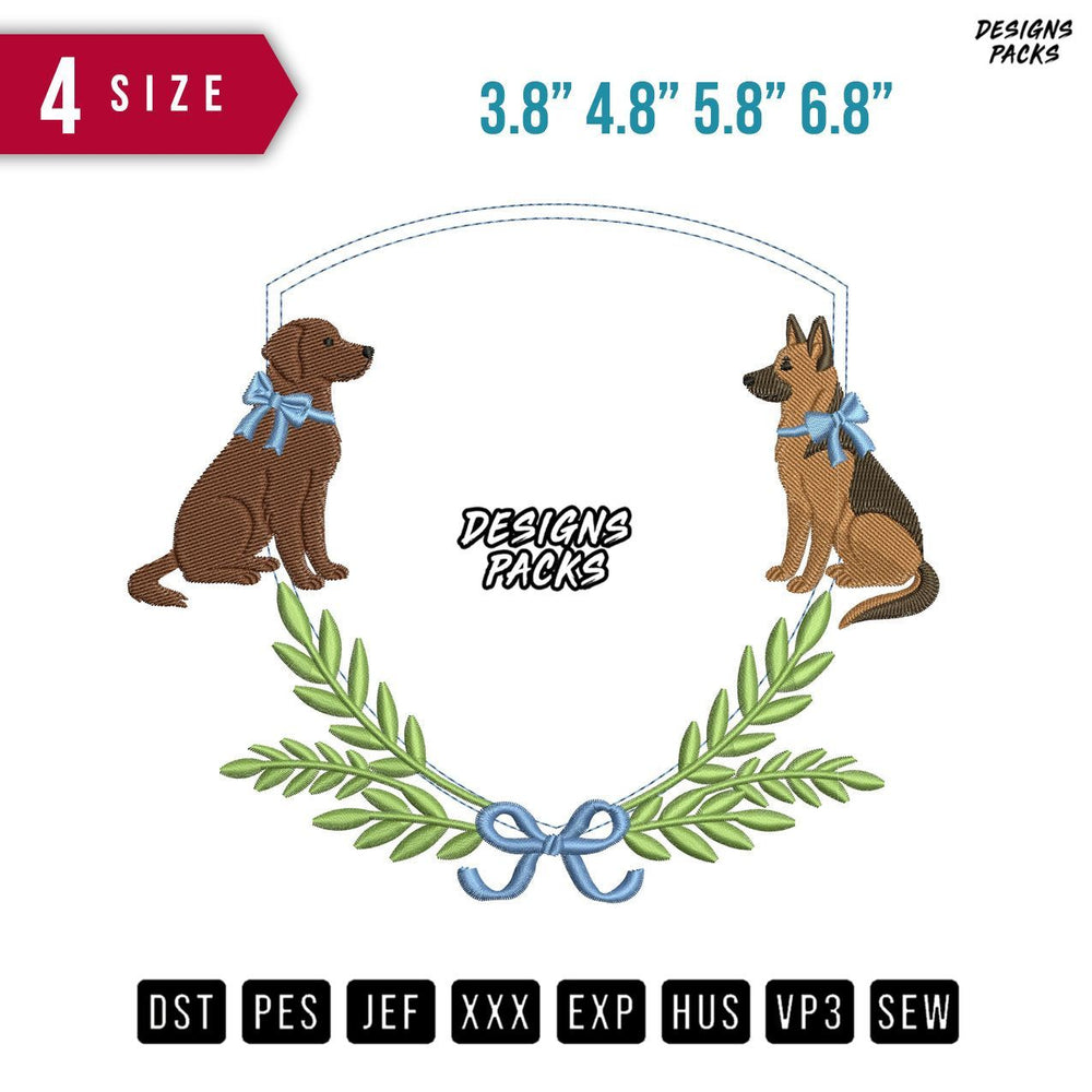 2 Dog Brown Ribbon Embroidery Design