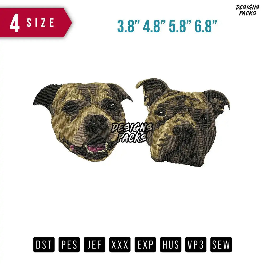 2 Dog faces Embroidery Design