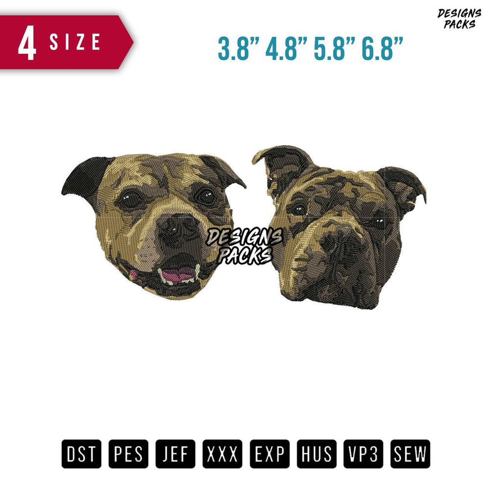 2 Dog faces Embroidery Design