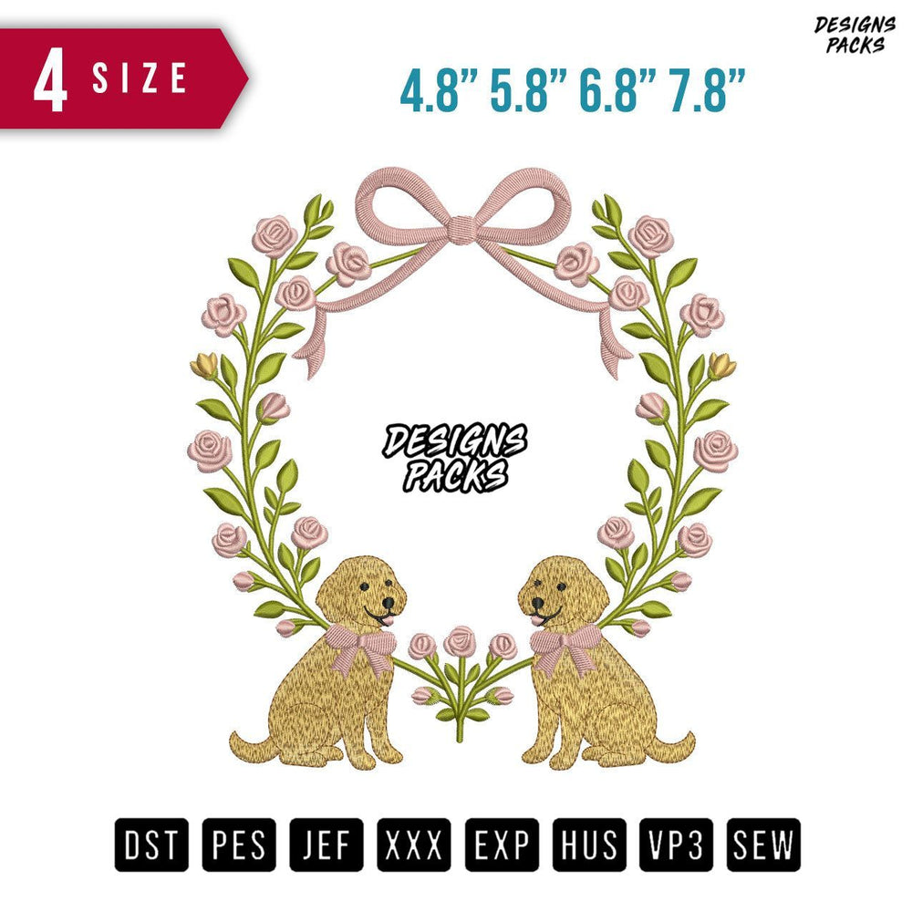 2 Dog Flower B Embroidery Design