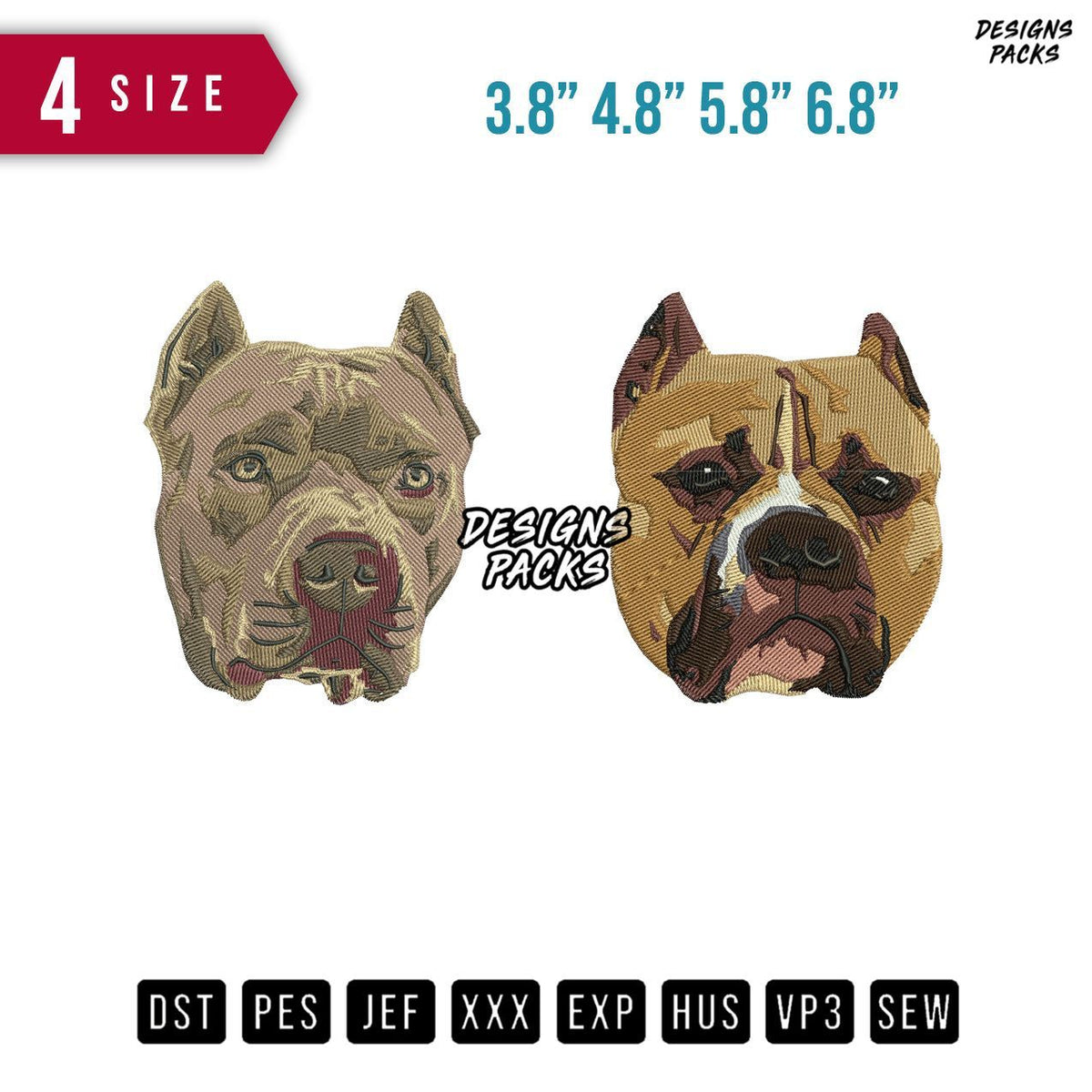 2 Dog Heads Embroidery Design