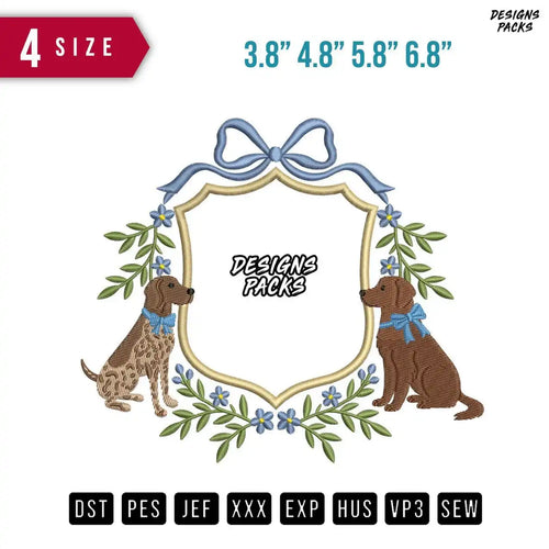 2 Dog Ribbon Blue C Embroidery Design