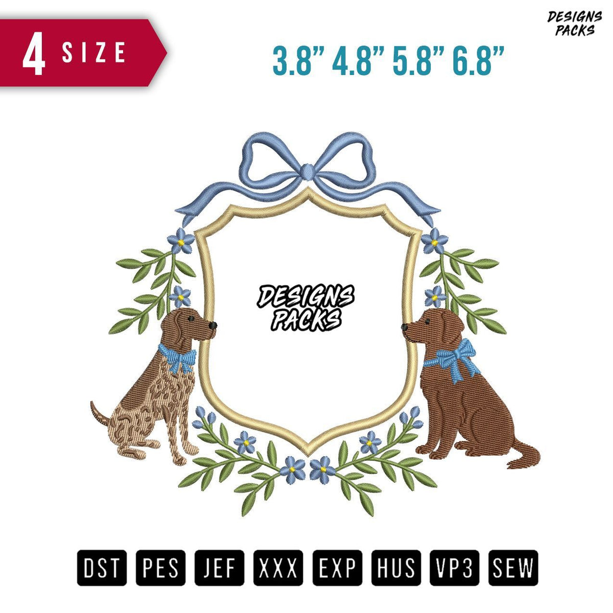 2 Dog Ribbon Blue C Embroidery Design