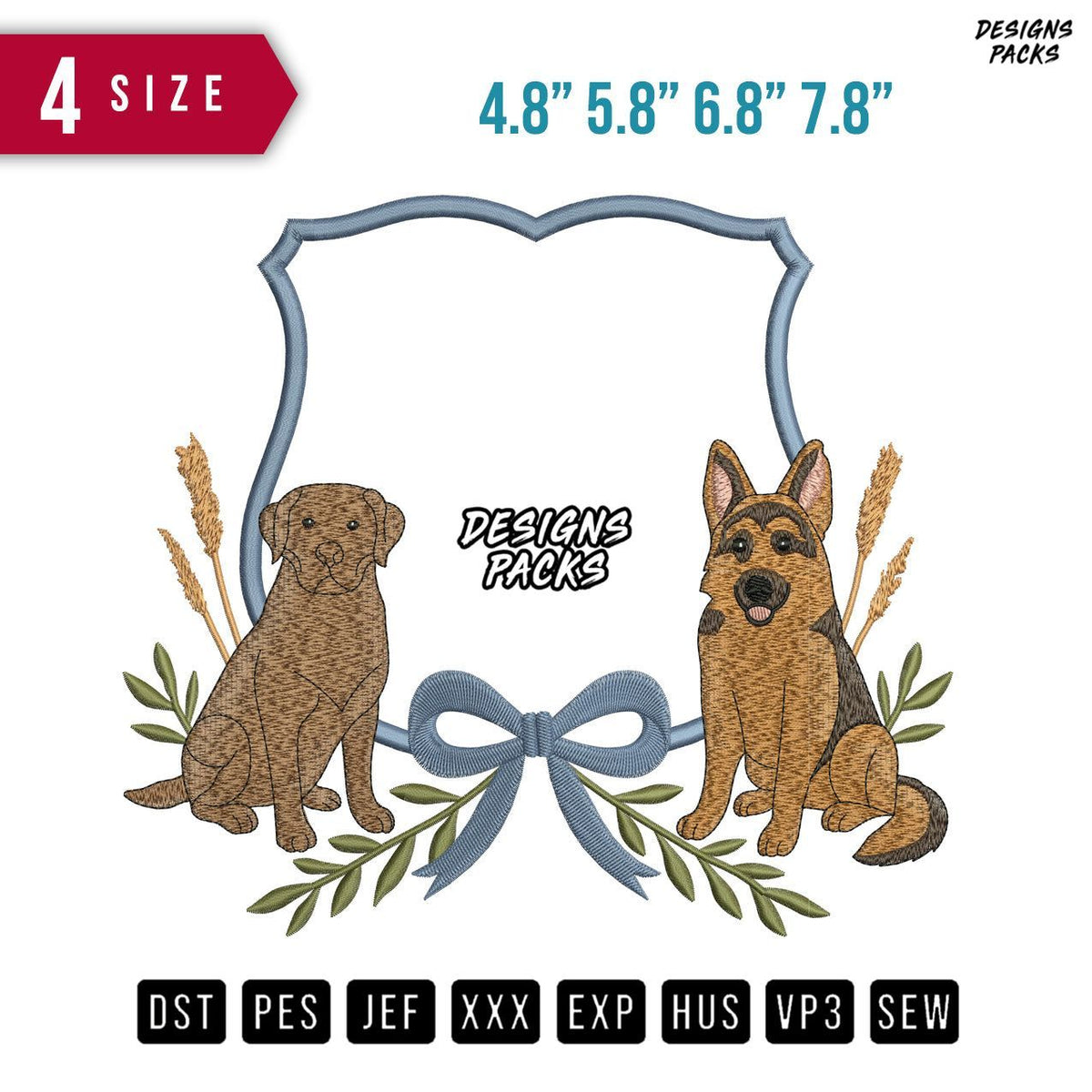 2 Dog Ribbon C Embroidery Design