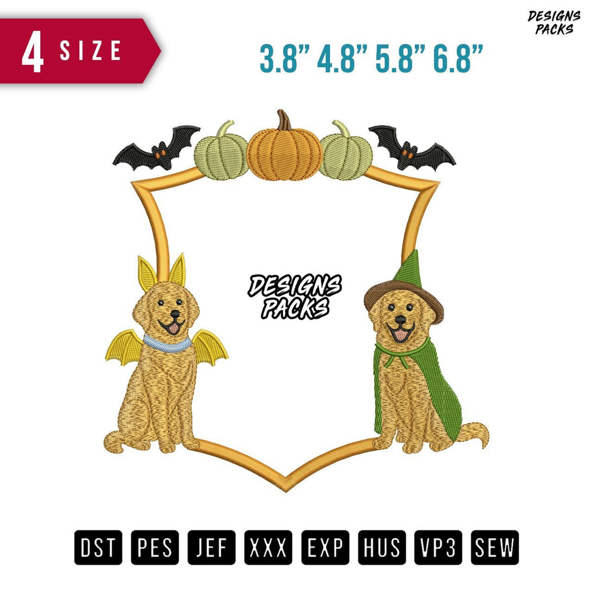 2 Dog Ribbon Pumpkins Embroidery Design