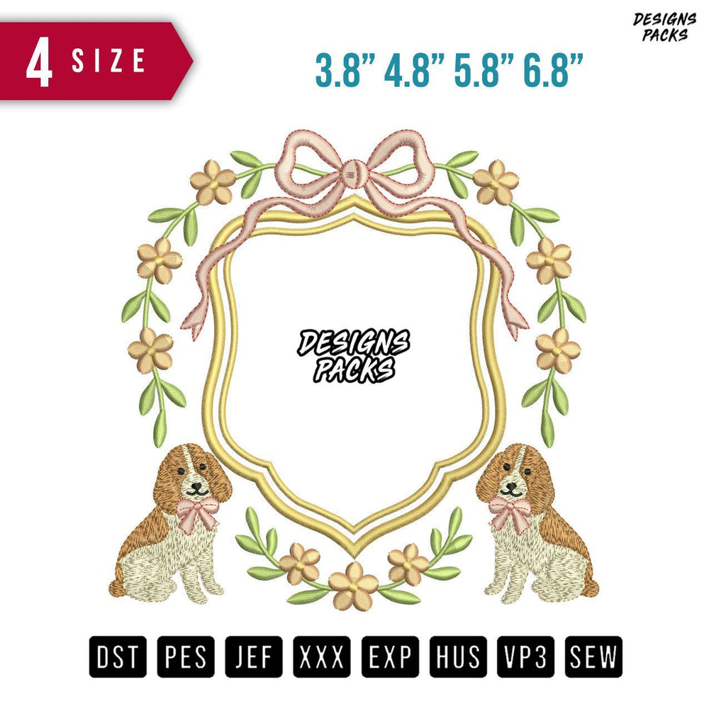 2 Dog Ribbon Embroidery Design