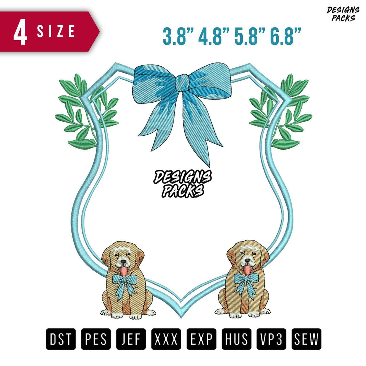 2 Dog Sit Badgeline Embroidery Design