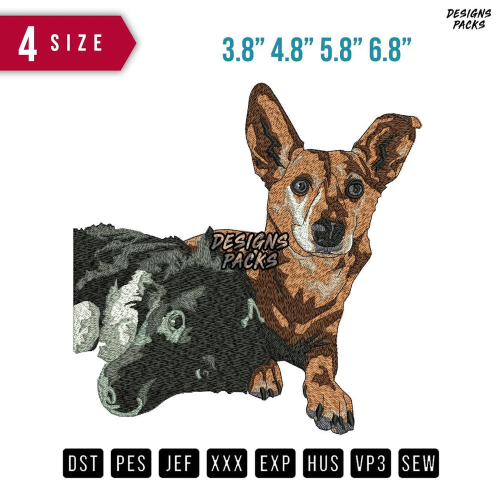 2 Dogs Black Orange Embroidery Design