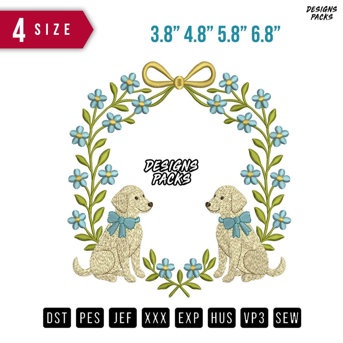 2 Dogs Framing Embroidery Design
