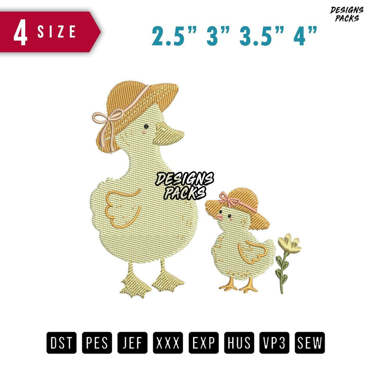 2 Duck With Hat Small Embroidery Design