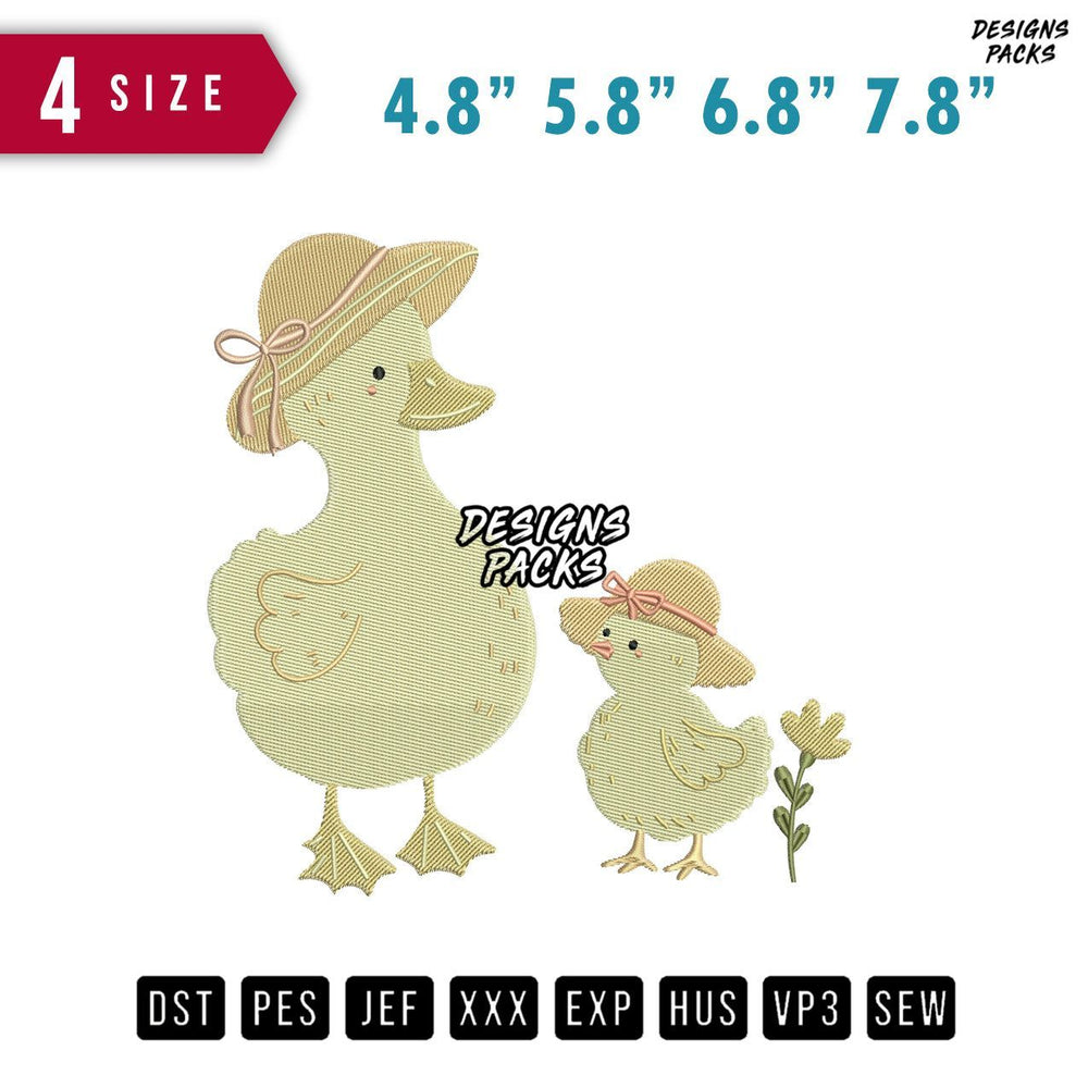 2 Duck With Hat Embroidery Design