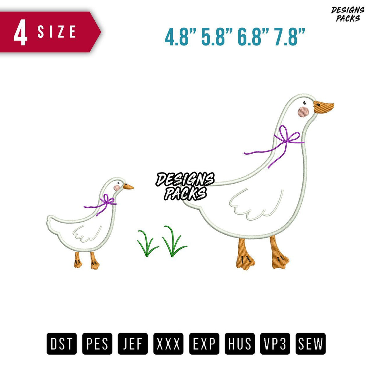 2 Ducks Applique Embroidery Design