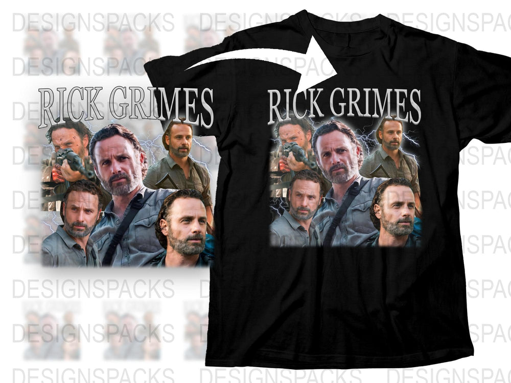 Rick Grimes T-Shirt, Walking Dead Inspired Graphic Tee, TV Show Fan Merchandise, Black Cotton Shirt