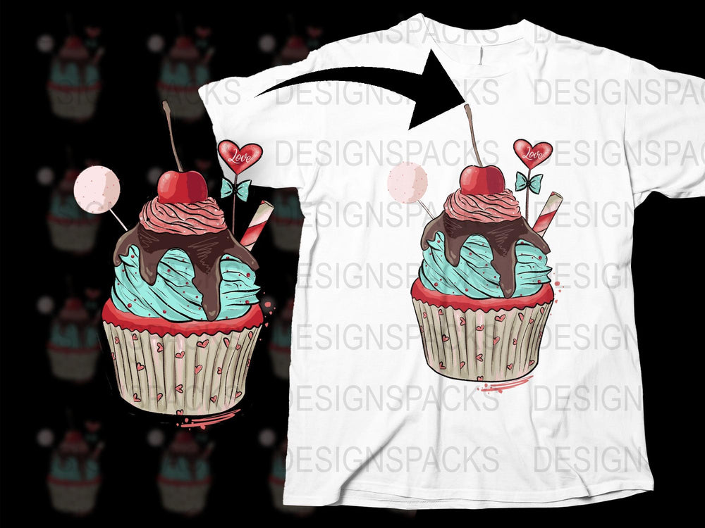 Cupcake Graphic T-Shirt, Cute Dessert Print Tee, Unisex Cotton Shirt with Cherry Topping Design, Gift for Bakers
