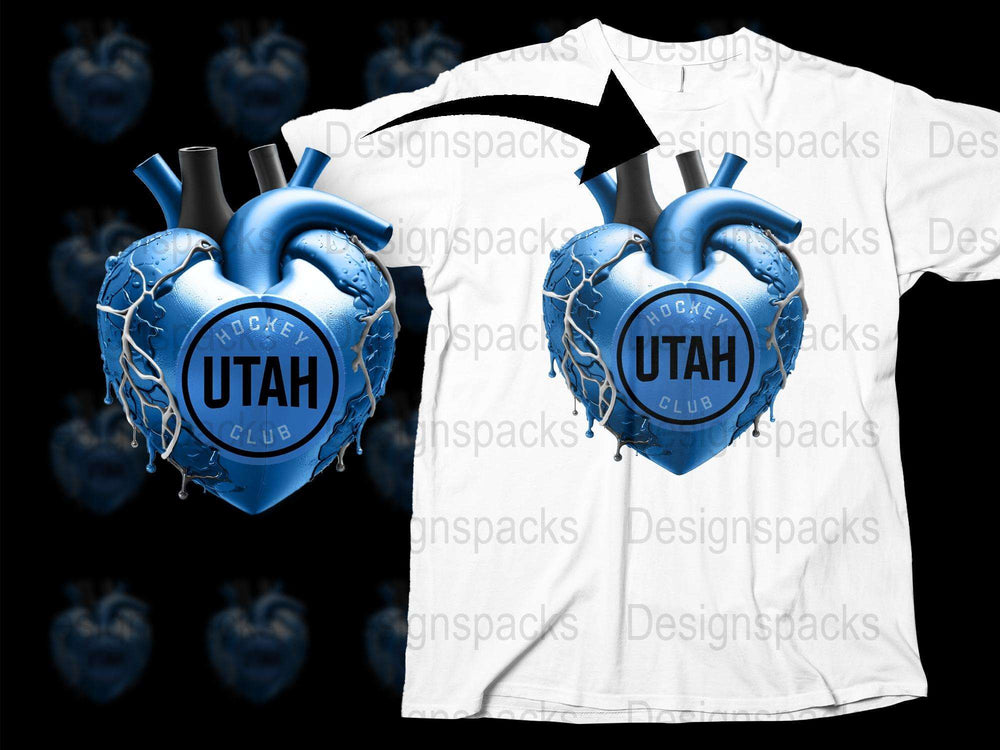 Utah Hockey Club T-Shirt, Ice Heart Graphic Tee, Sporty Blue and White Shirt