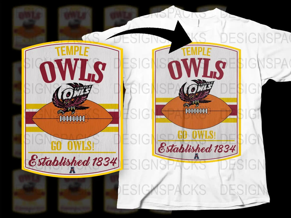 Temple Owls T-Shirt Vintage Style Football Graphic Tee Established 1834 White Cotton Shirt