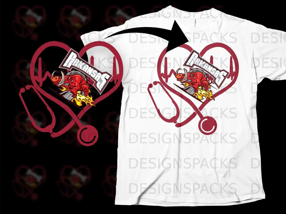 Arkansas Red Dragon Heartbeat Stethoscope T-Shirt Design