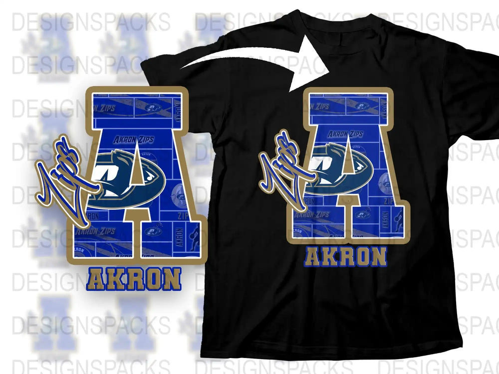Akron Zips T-Shirt, College Sports Team Graphic Tee, Blue and White Logo, Fan Apparel
