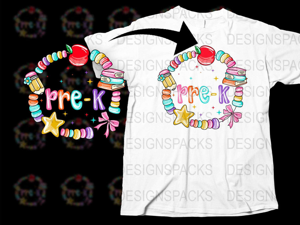 Pre-K Teacher T-Shirt, Colorful Beads and Stars Design, Kids School Apparel, Unisex White Tee