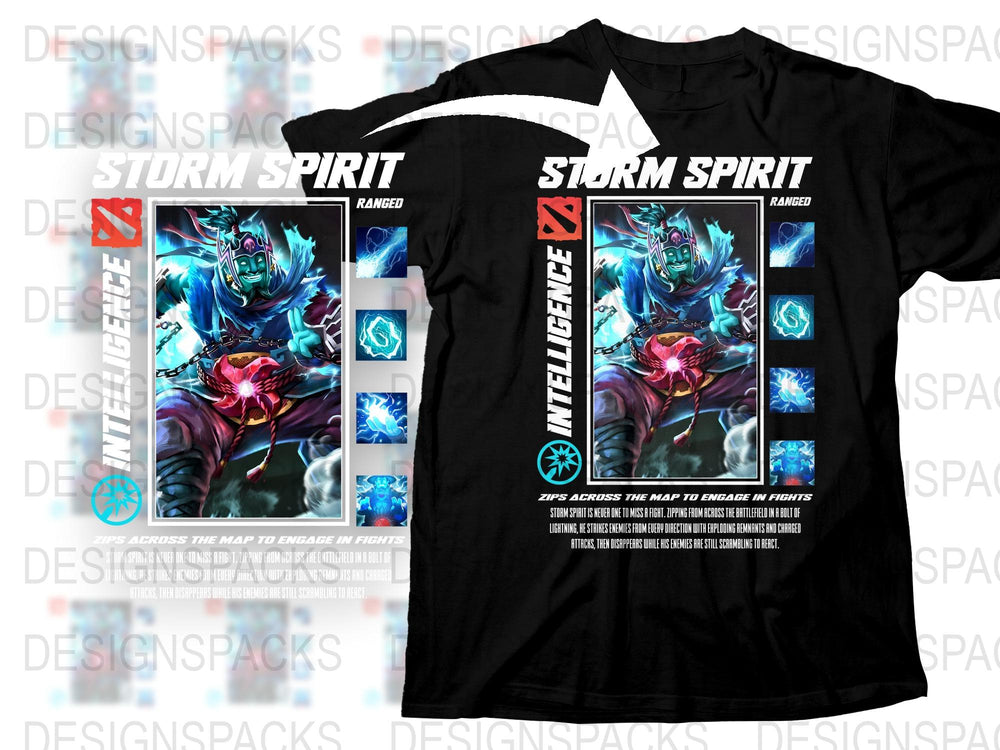 Storm Spirit Dota 2 Themed T-Shirt, Gaming Graphic Tee, Men's Black Cotton Shirt, Video Game Apparel, Gift for Gamers