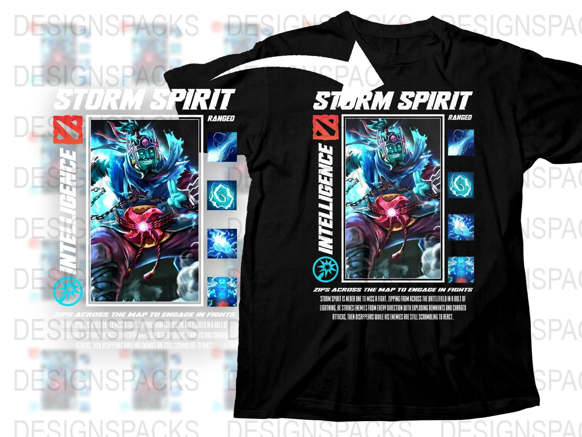 Storm Spirit Dota 2 Themed T-Shirt, Gaming Graphic Tee, Men's Black Cotton Shirt, Video Game Apparel, Gift for Gamers