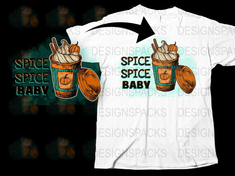 Spice Baby T-Shirt, Pumpkin Latte Fall Graphic Tee, Autumn Coffee Lover Gift, Casual White Shirt