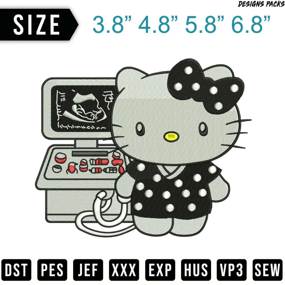 Hello Kitty embroidery design in different sizes with file format options.