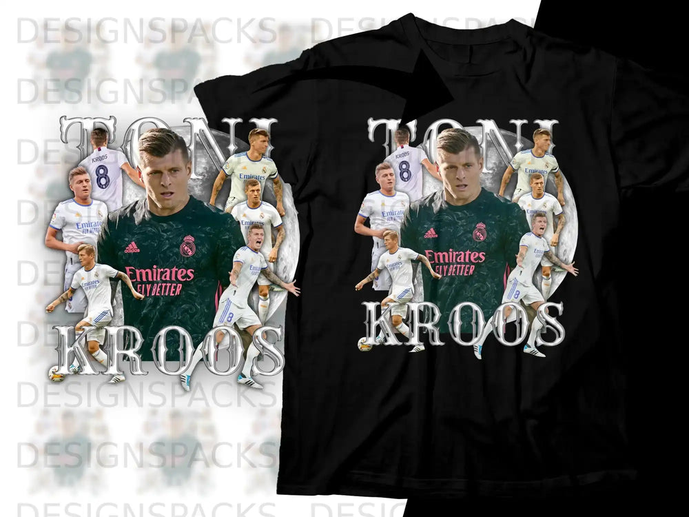 Toni Kroos graphic t-shirt with Emirates and Adidas logos.