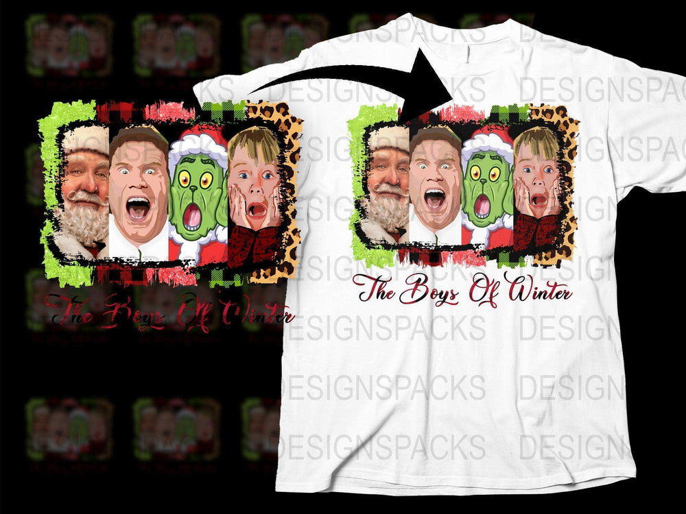 Holiday Movie Character T-Shirt, Funny Christmas Group Faces, Winter Casual Wear, Festive Apparel