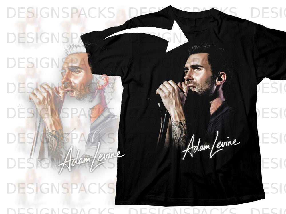 Black t-shirt with Adam Levine graphic and signature.