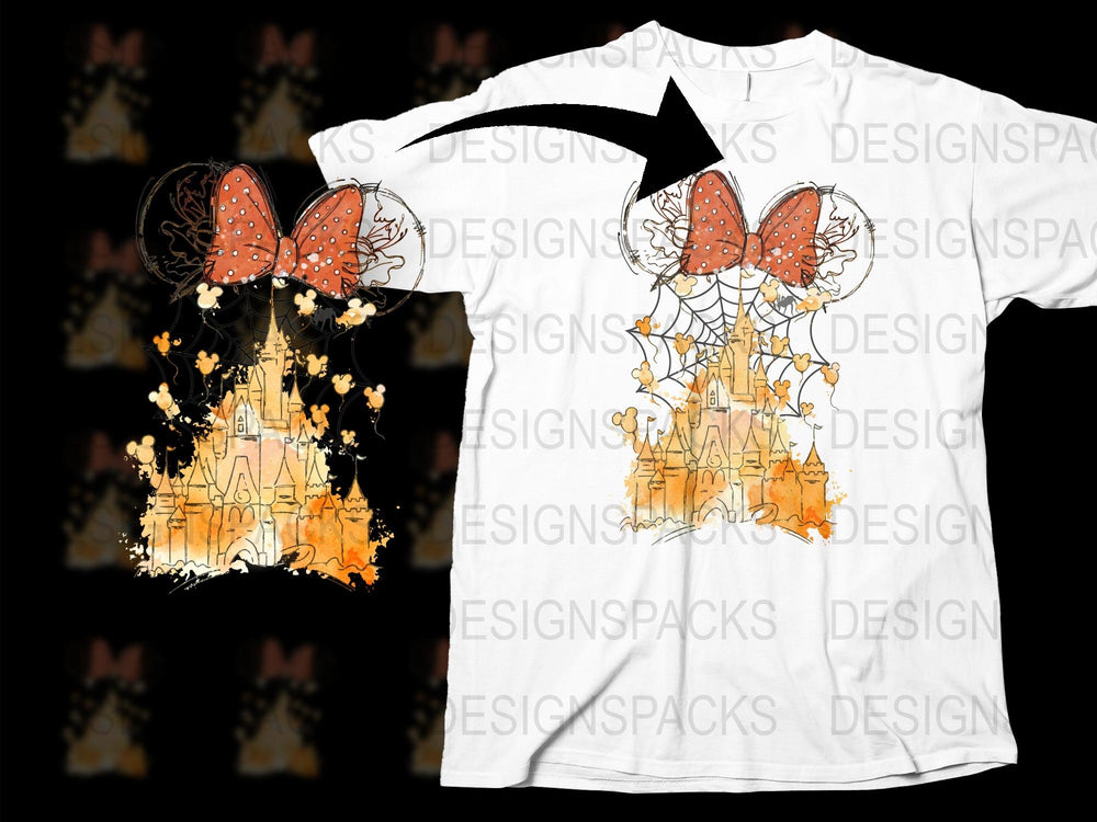 Gothic Fairy Tale T-Shirt, Orange Butterfly Wings, Fantasy Castle Graphic Tee, Unique Illustration Art Shirt