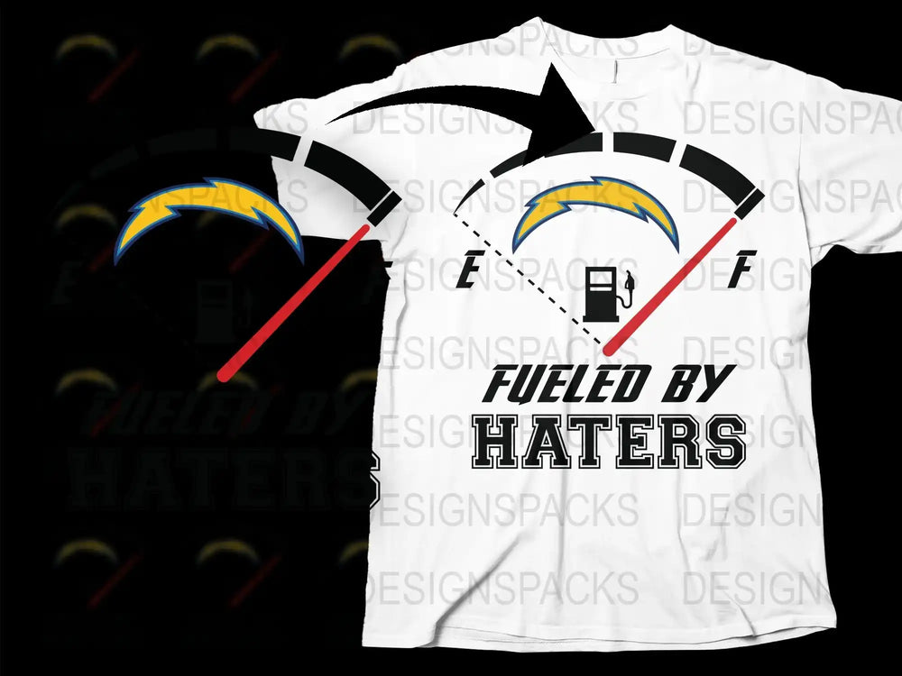 Fueled by Haters T-Shirt, Bold Text, Racing Stripes Design, Casual Streetwear, Graphic Tee, Unisex Fashion