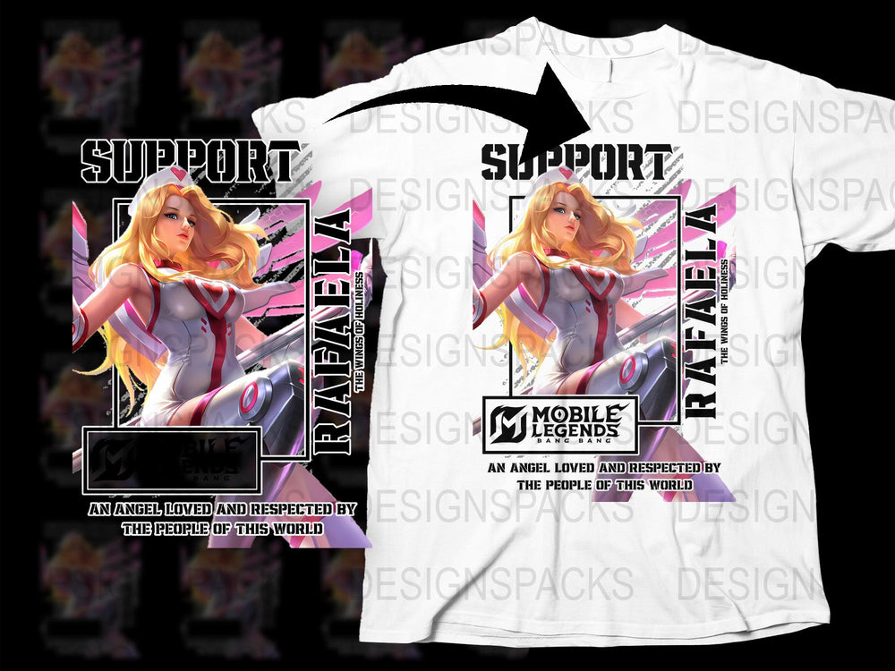 Mobile Legends Rafaela Support T-Shirt, Angel-Themed Gamer Apparel, Graphic Tee for Esports Fans
