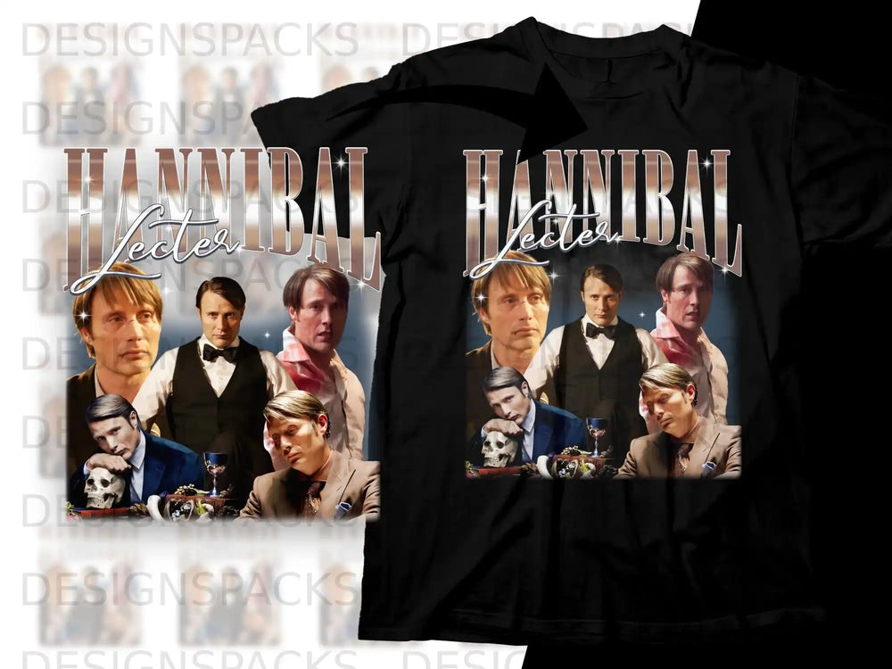 Hannibal t-shirt with portrait of Mads Mikkelsen as Hannibal Lecter.