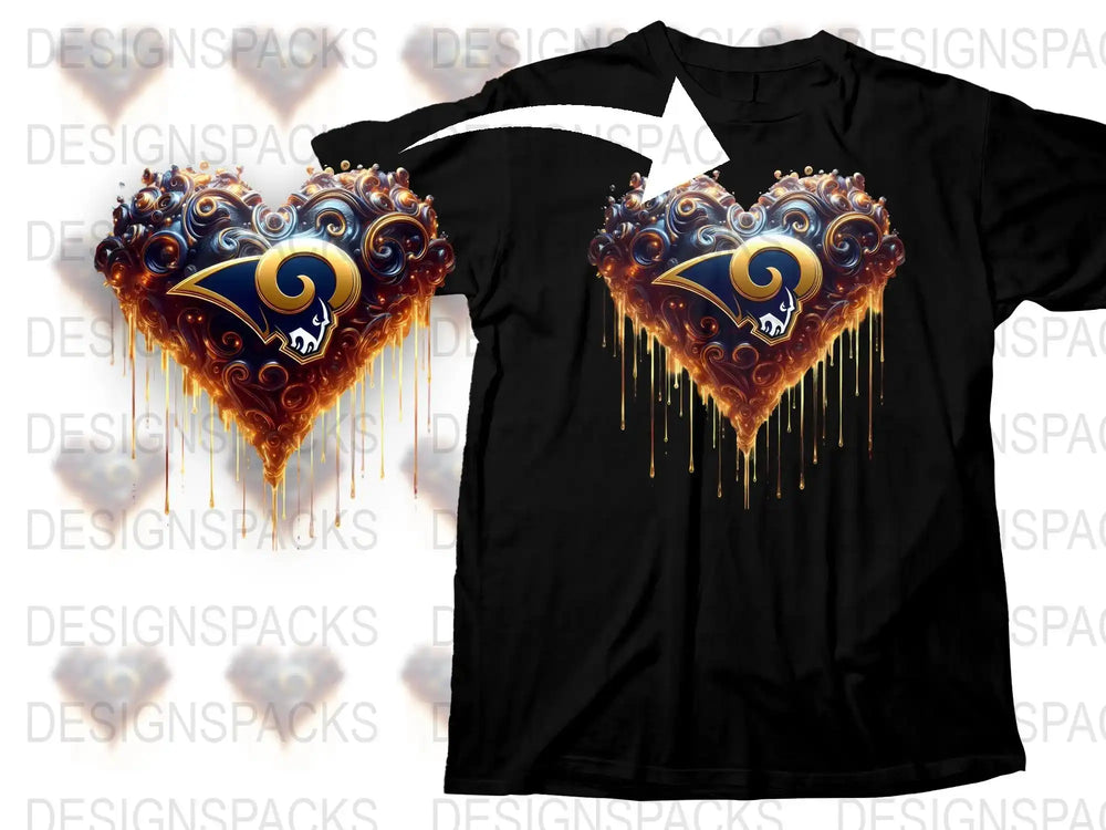 Gothic Heart T-Shirt, Dripping Gold and Blue Design, Unisex Black Tee, Fantasy Art Clothing, Unique Gift Idea