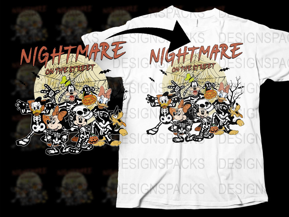 Nightmare on the Street Graphic T-Shirt, Retro Cartoon Characters, Halloween Shirt, Unique Horror Inspired Tee, Unisex Fashion.