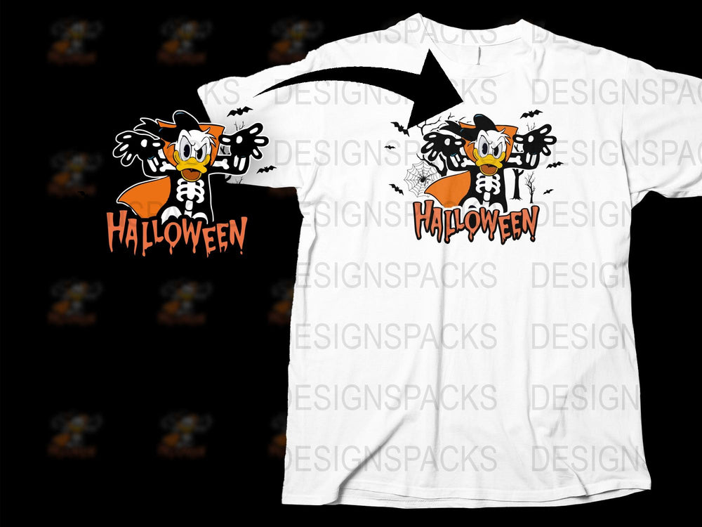Halloween T-Shirt Cartoon Cat Spooky Cute Outfit Graphic Tee Orange Black Unisex Fall Festival Apparel