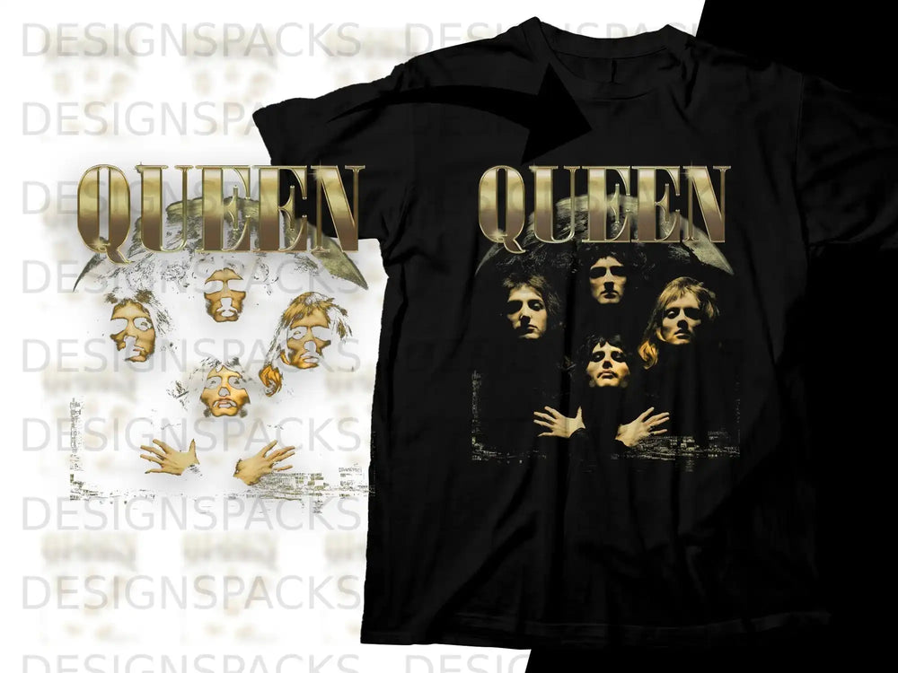 Black t-shirt featuring the iconic Queen band members and logo.
