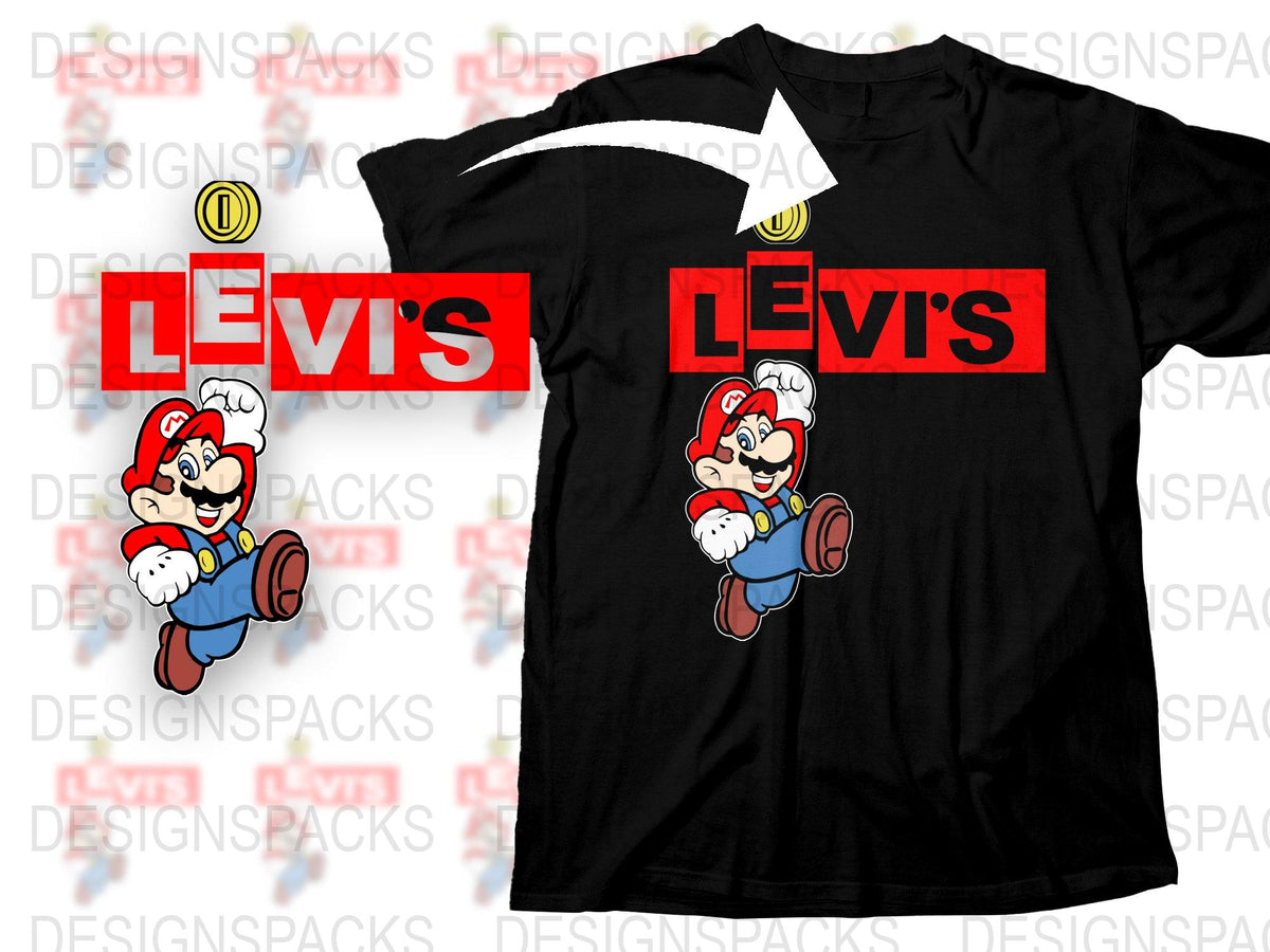 Vintage-Inspired Mario Levi's Parody T-Shirt, Classic Video Game Graphic Tee, Unisex Black Cotton Shirt