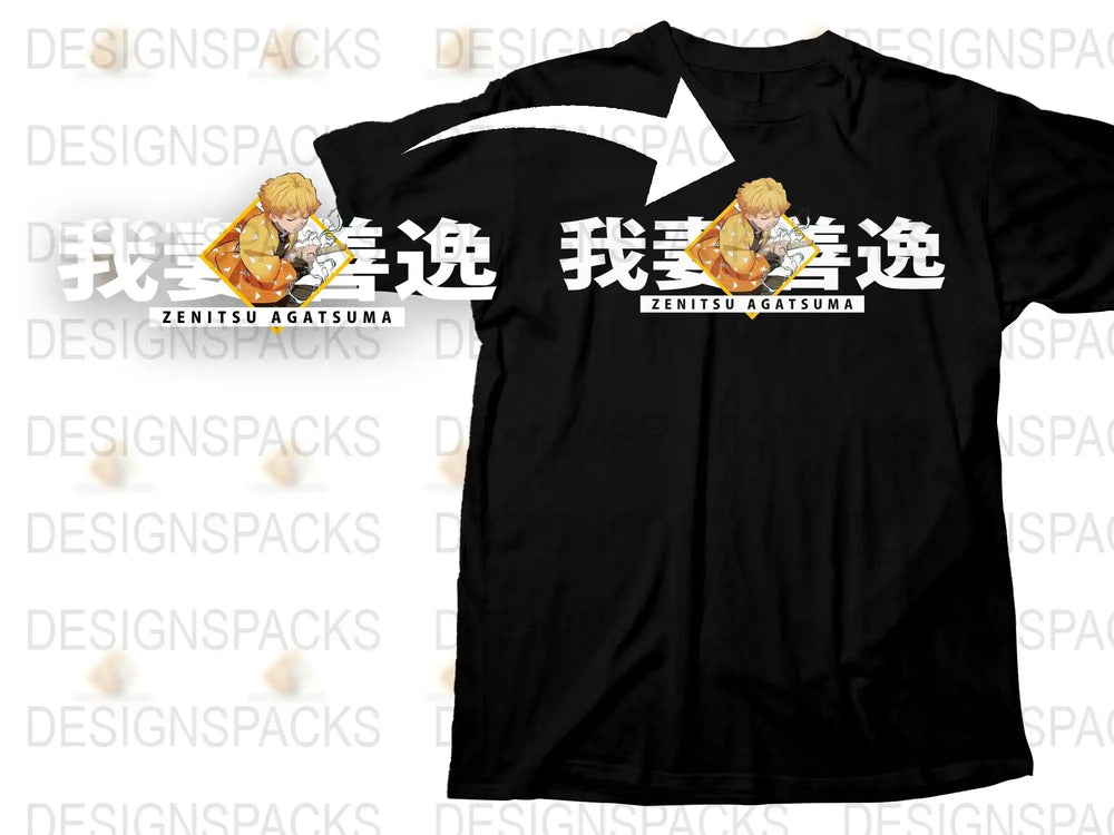 Anime Graphic Tee, Zenitsu Agatsuma Design, Unisex Black T-Shirt, Fans Apparel