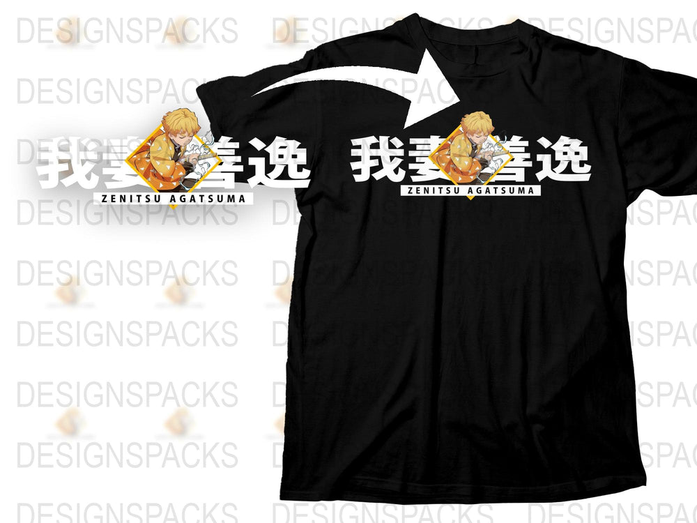 Anime Graphic Tee, Zenitsu Agatsuma Design, Unisex Black T-Shirt, Fans Apparel