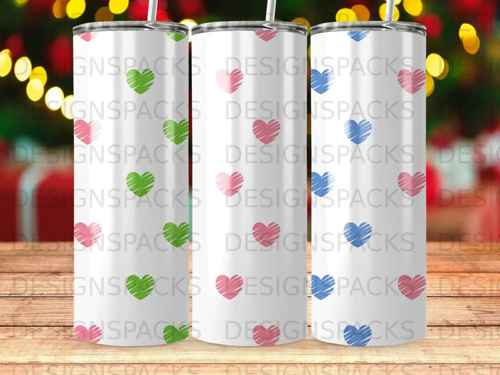 White Background Striped Hearts Green Pink Blue Tumbler product type