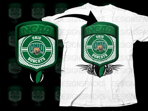 Ohio Bobcats NCAA Sports Team Logo Green White T-Shirt Graphic Apparel Unisex
