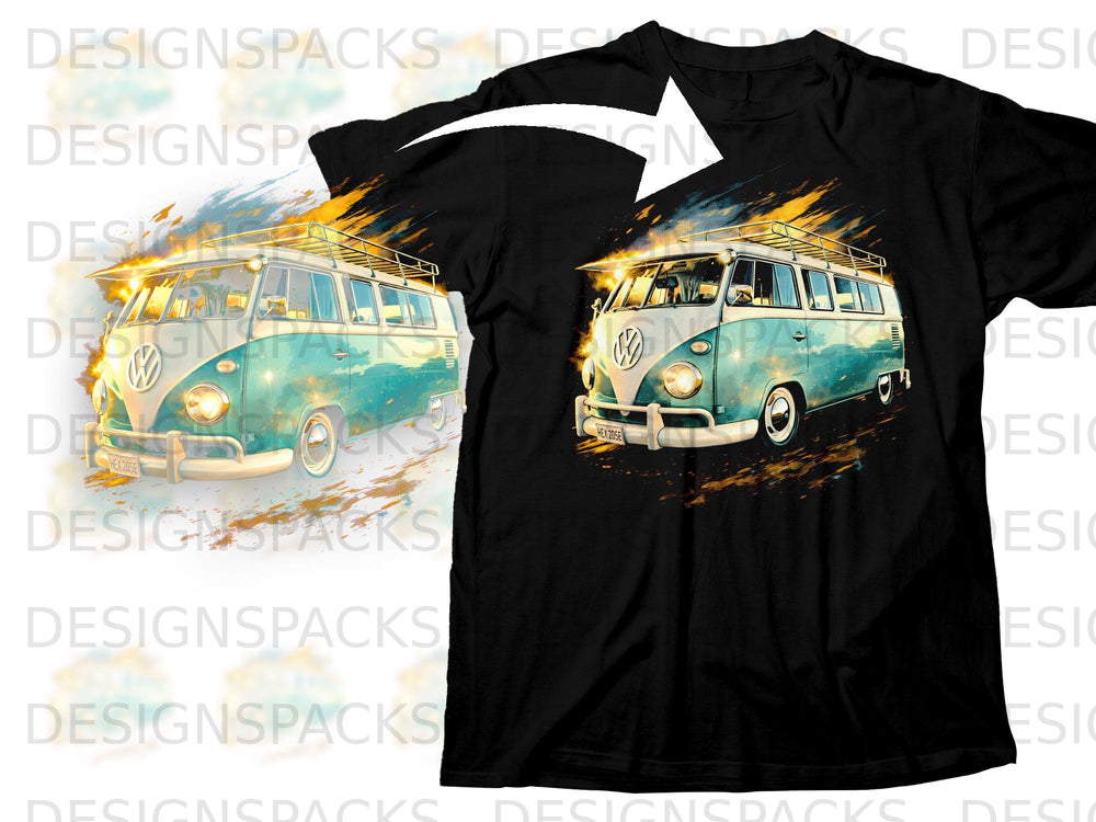 Teal vintage Volkswagen bus with roof rack and "HEX 205E" license plate.