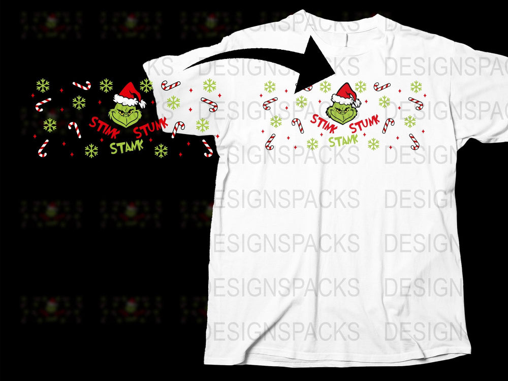Festive Christmas T-Shirt Stink Stank Stunk Grinch Design, Holiday Tee with Candy Canes, Funny Xmas Gift Idea