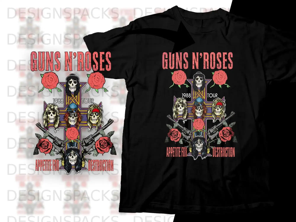Guns N' Roses Appetite for Destruction tour t-shirt with skull and rose graphics.