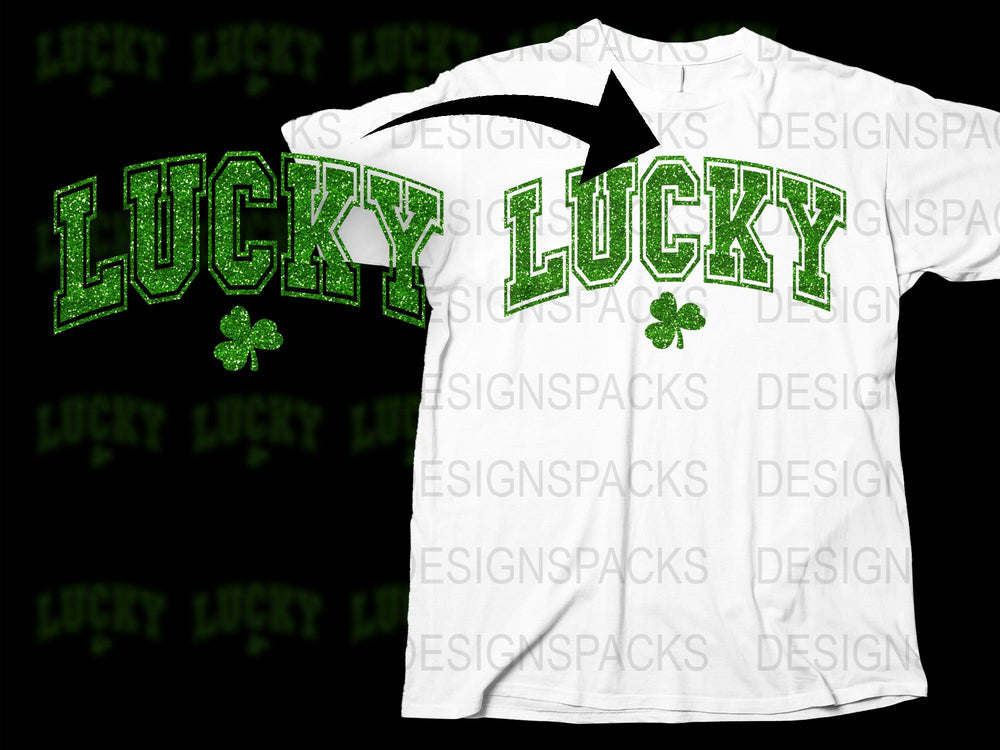 Lucky Shamrock T-Shirt, St. Patrick's Day Green Glitter Clover Tee, Unisex Graphic Tee