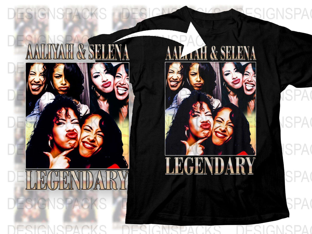 Aaliyah and Selena Legendary Music Icons Graphic T-Shirt, Black Cotton Tee, Vintage Photo Print Shirt, Fan Merchandise Gift